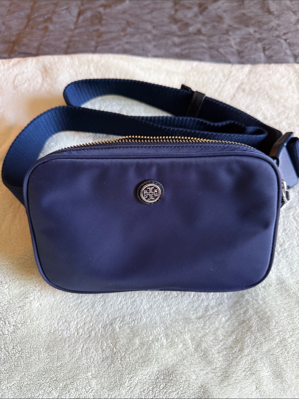 Tory Burch Virginia Midnight Blue Nylon Belt Bag with Logo